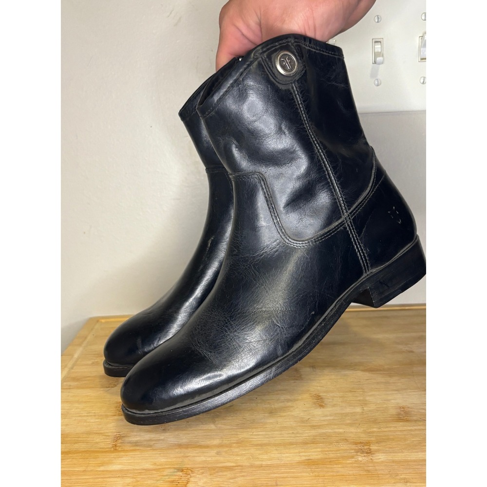 Frye Jenna Disc Short Black Leather Western Ankle Boots Women 6B Sample